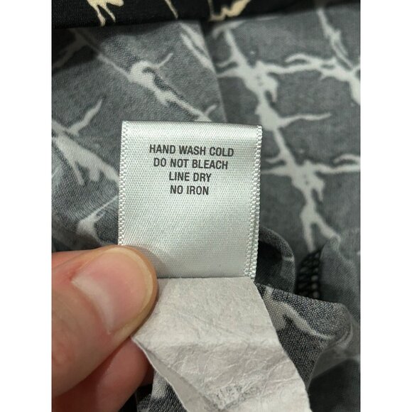 Black Beige Draped Neck Stretchy 3/4 Sleeve Patterned Top Sz MP - Picture 8 of 10